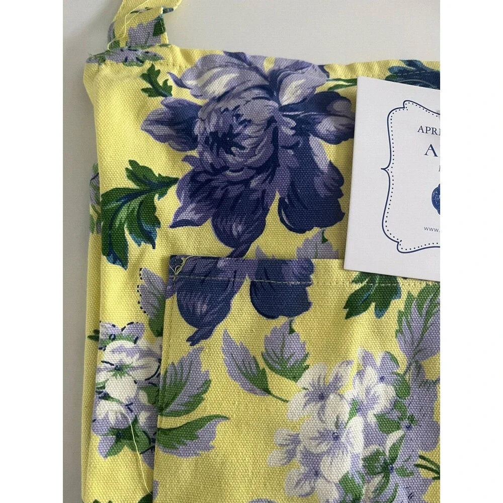 April Cornell Apron Purple Yellow Flowers French Country Spring 100% Cotton